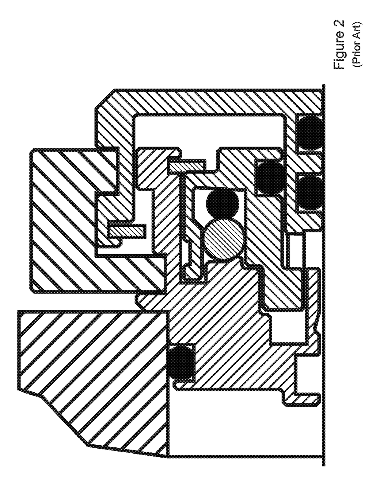 Bearing isolator seal with tapered static shutoff O-ring interface