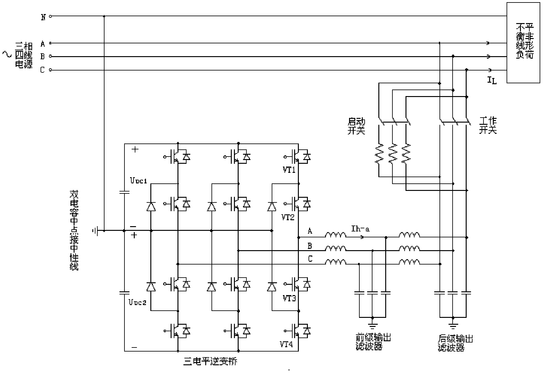 Three-level three-phase four-wire active power filter and control method thereof