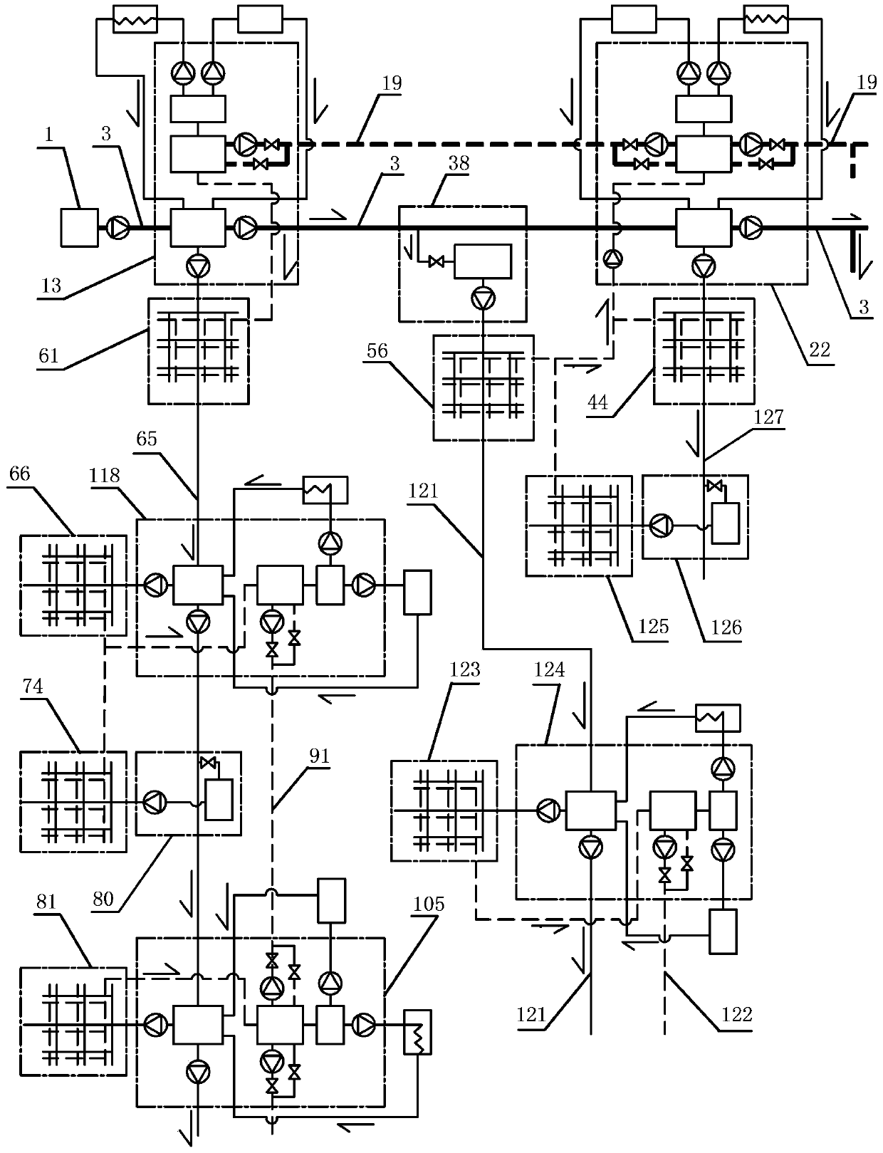 User-side water supply system of regional ground source heat pump system source side water recycled water supplying pipe net