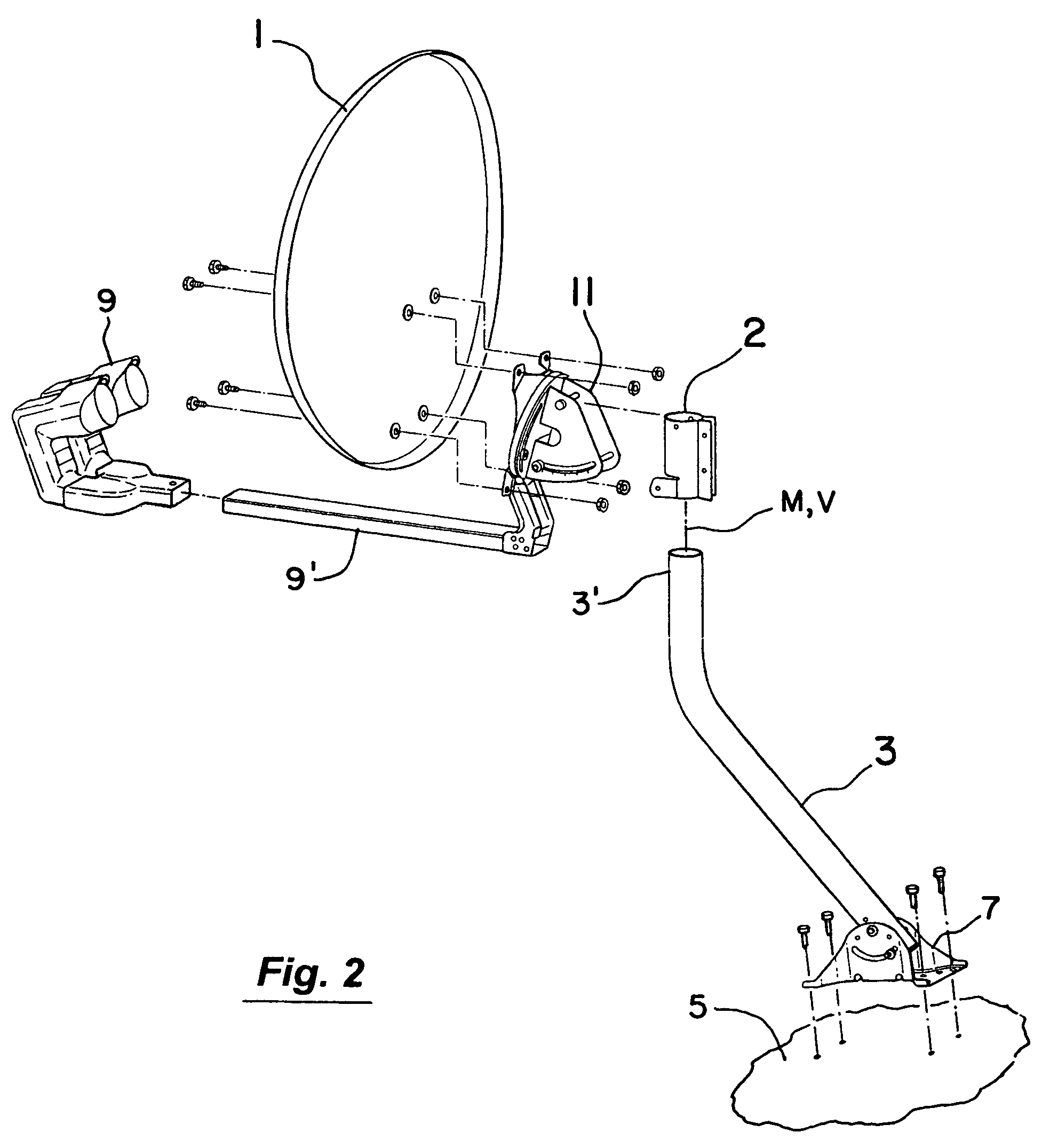 Satellite dish antenna mounting system