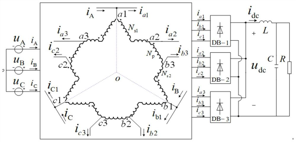 Rapid transient calculation method and system for asymmetric 18-pulse phase-shifting self-coupling transformer rectifier