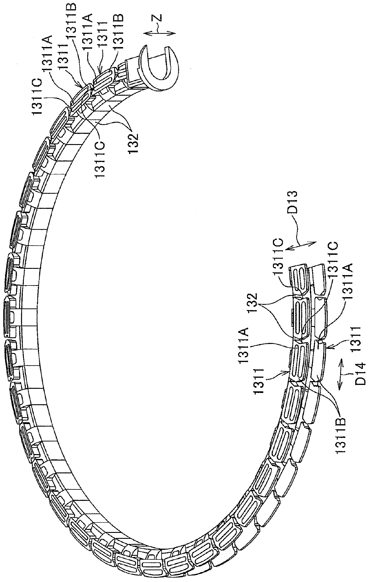 Curvature regulating member and power supply device