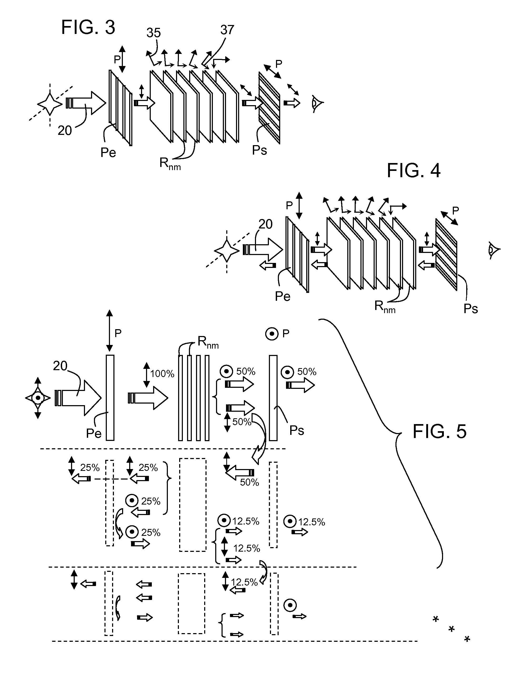 Optical birefringence filters with interleaved absorptive and zero degree reflective polarizers