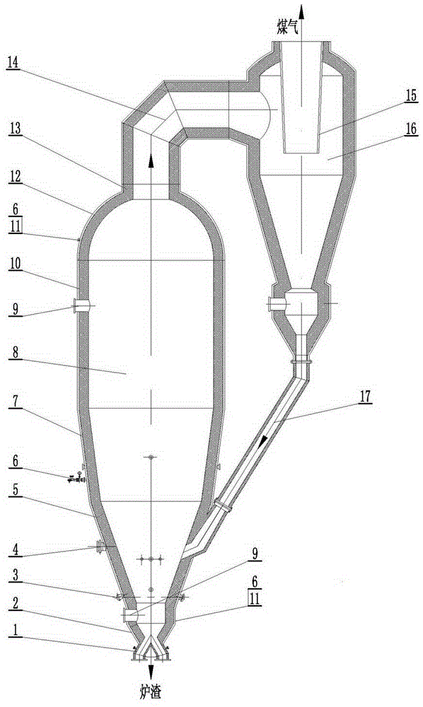 Low-high temperature combined normal-pressure powder coal gasification furnace and gasification technological method