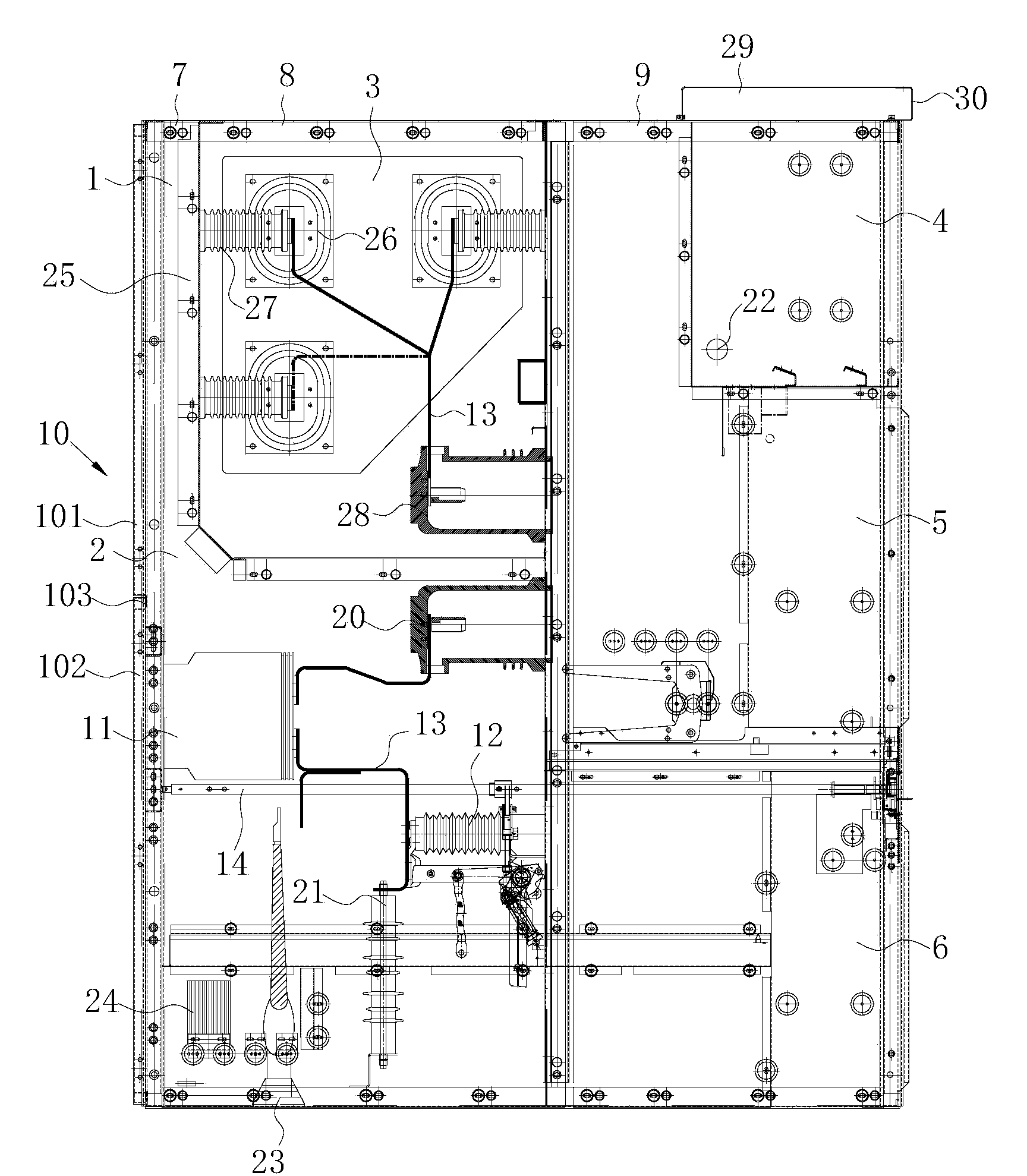 Armoured central alternating-current closed metal switch cabinet