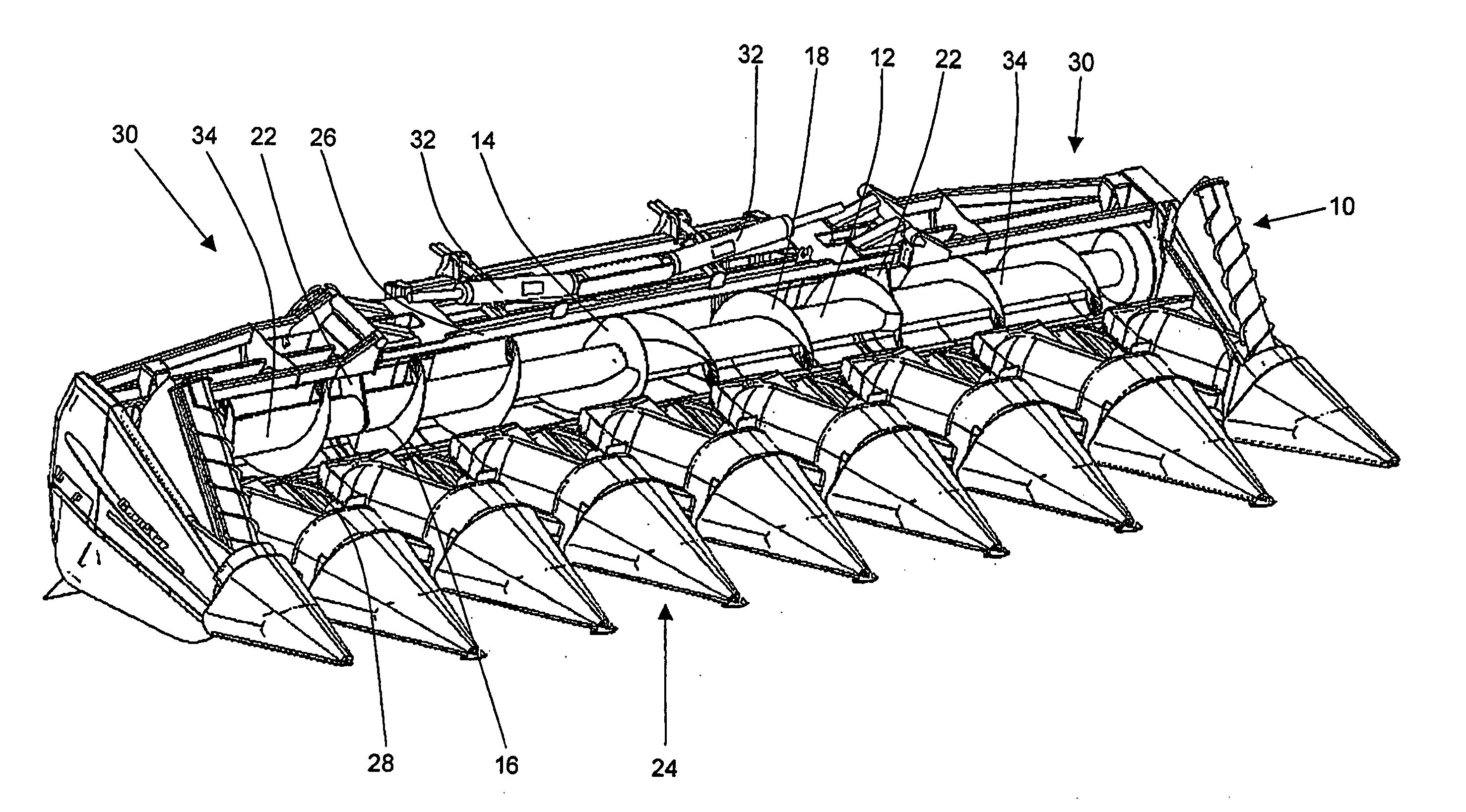 Transverse conveying auger for a harvesting head