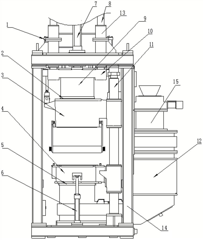 Up-down sand-ejecting moulding machine and moulding box hydraulic control system thereof