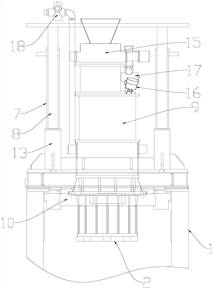 Up-down sand-ejecting moulding machine and moulding box hydraulic control system thereof