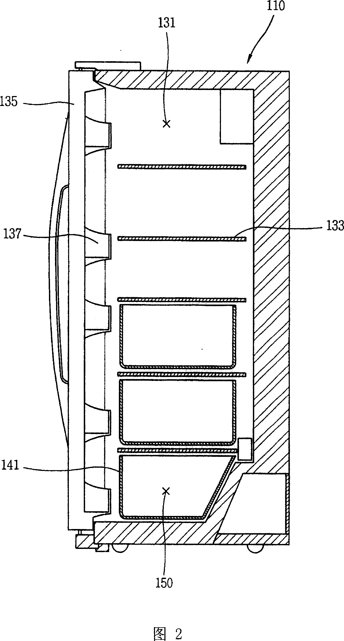 Refrigerator with closed storage room