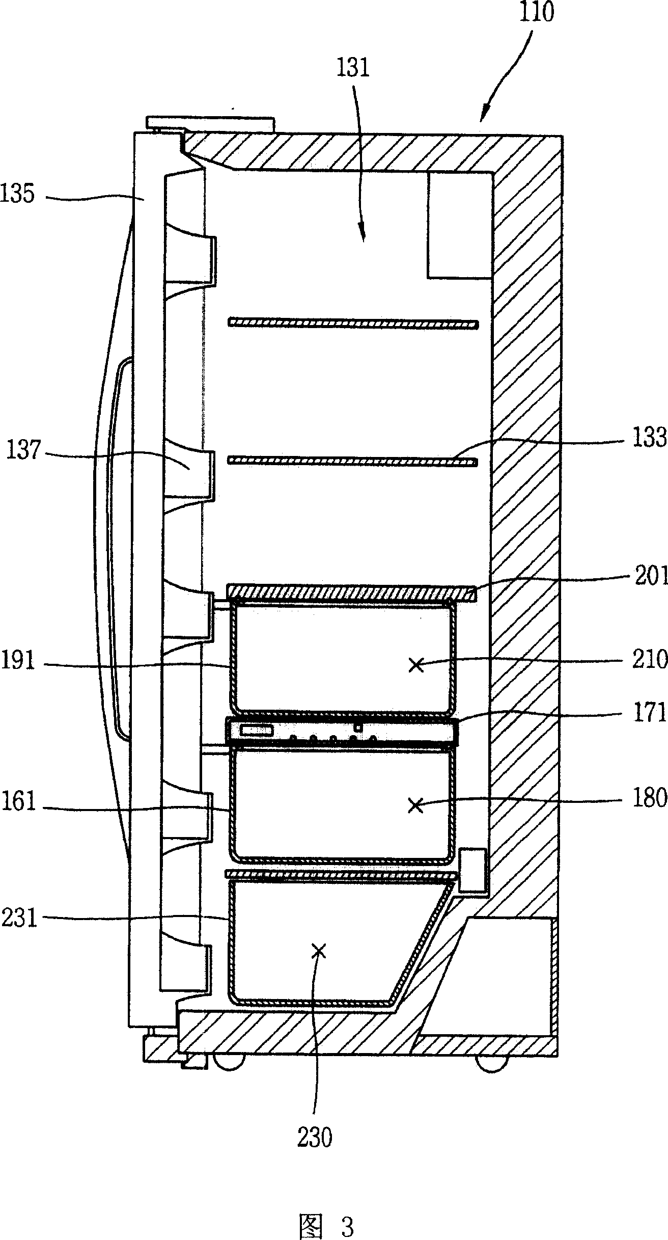 Refrigerator with closed storage room