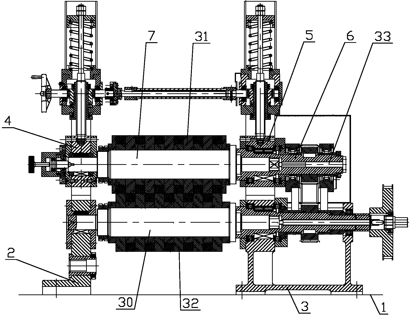 Upper knife shaft adjustment device of amorphous strip precision shearing machine