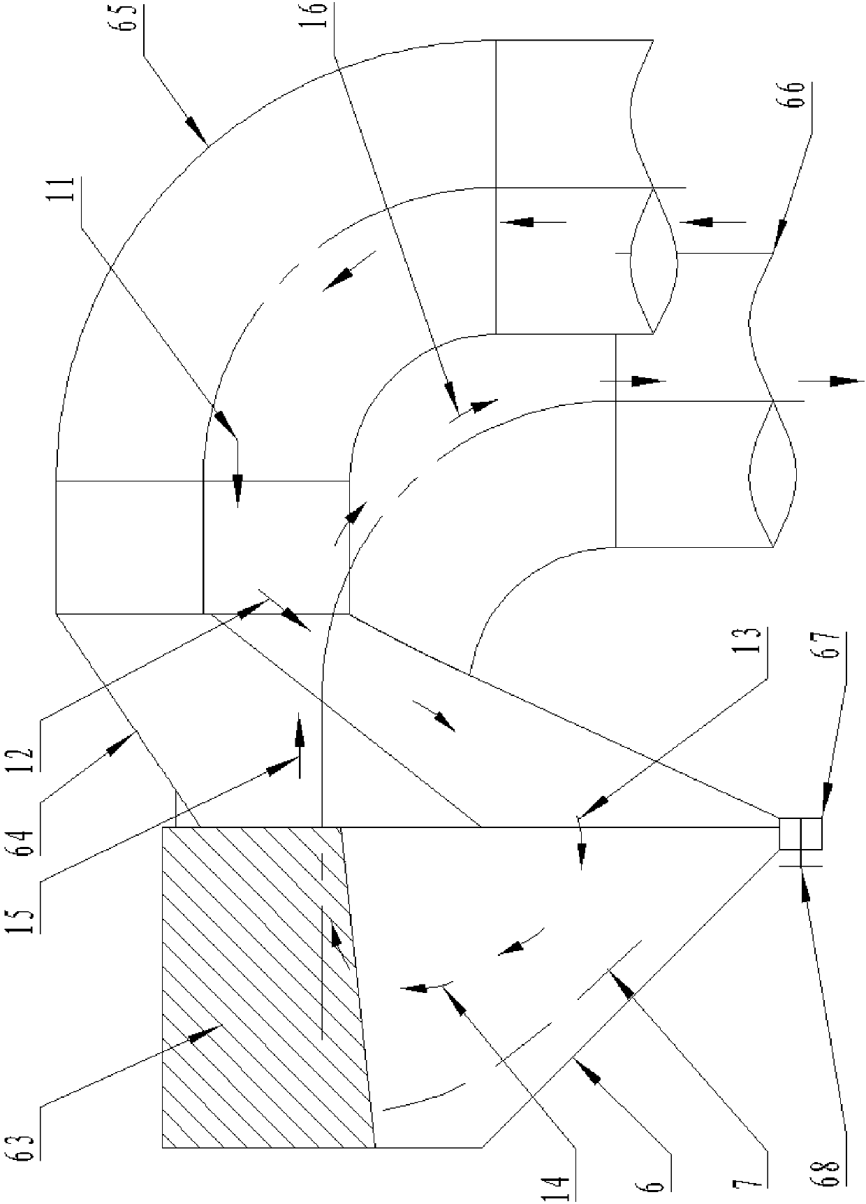 Three-dimensional inertia gas-solid separation flue