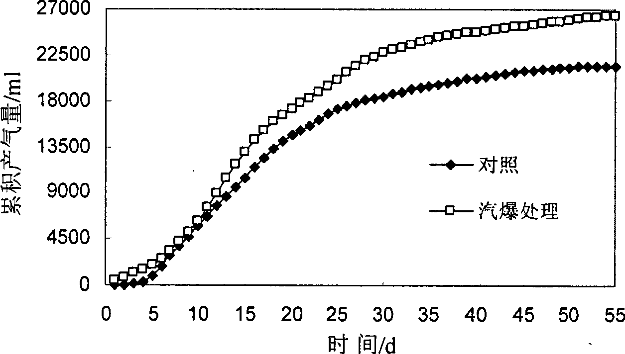 Method for preparing marsh gas by fermenting steam-exploded wood fiber straws