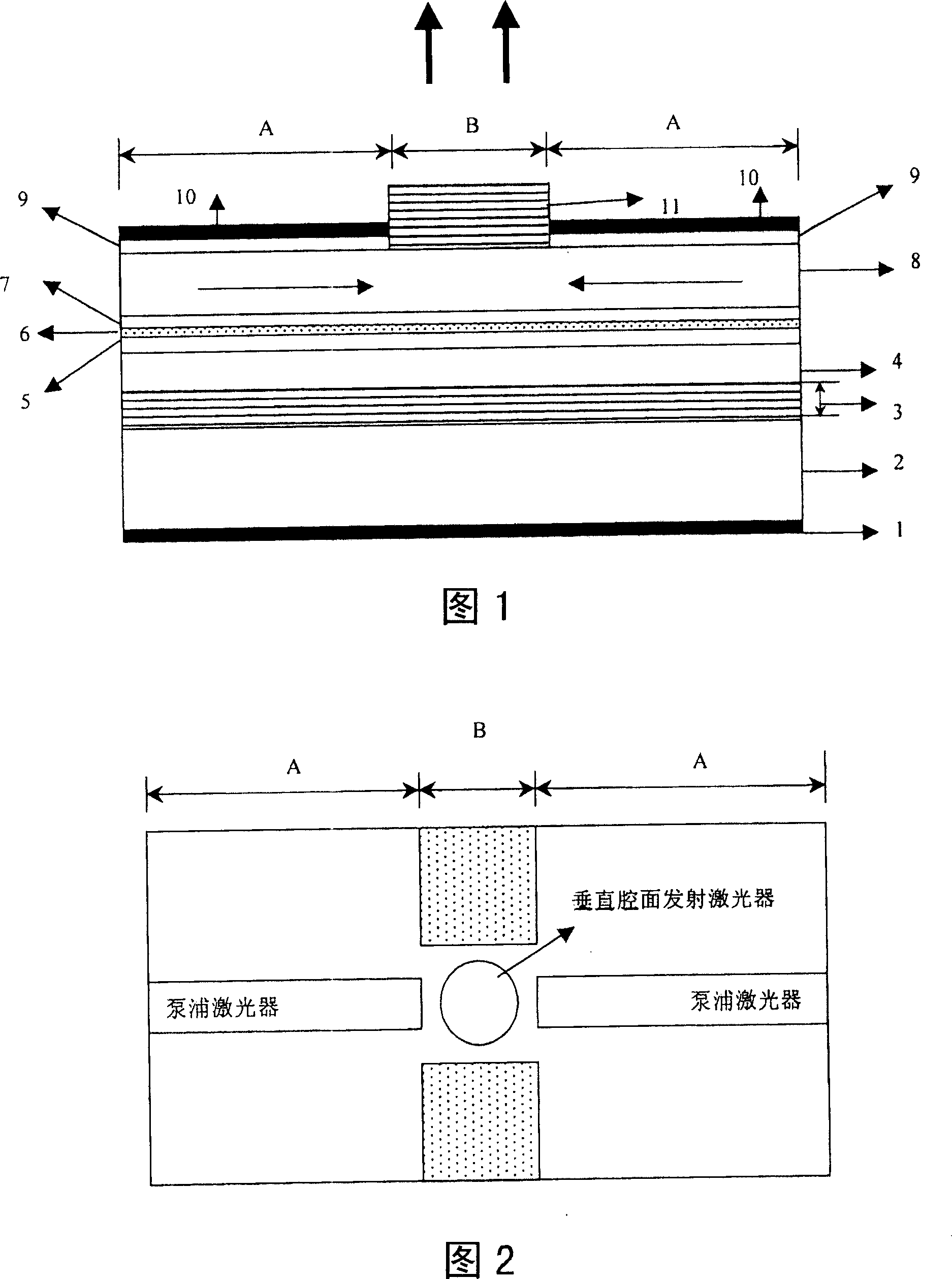 Long wavelength laser transmitted perpendicular to surface of cavity by using integrated pumping light source