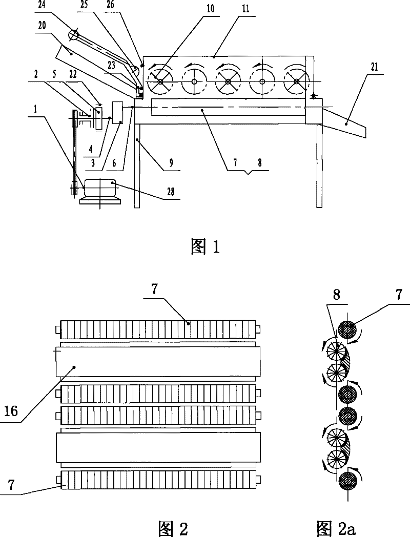 Corn ear peeling device and corn ear peeling machine with the device