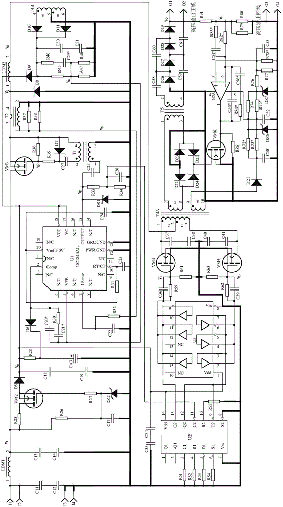 Low-current output high-voltage power supply circuit wide in input voltage range and high in load regulation rate