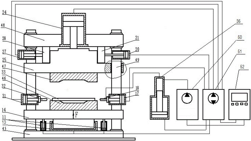 Internal high-pressure forming machine with variable mold clamping force and internal high-pressure forming processing method