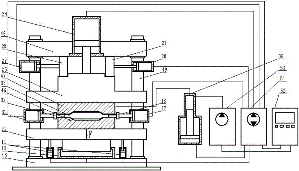 Internal high-pressure forming machine with variable mold clamping force and internal high-pressure forming processing method