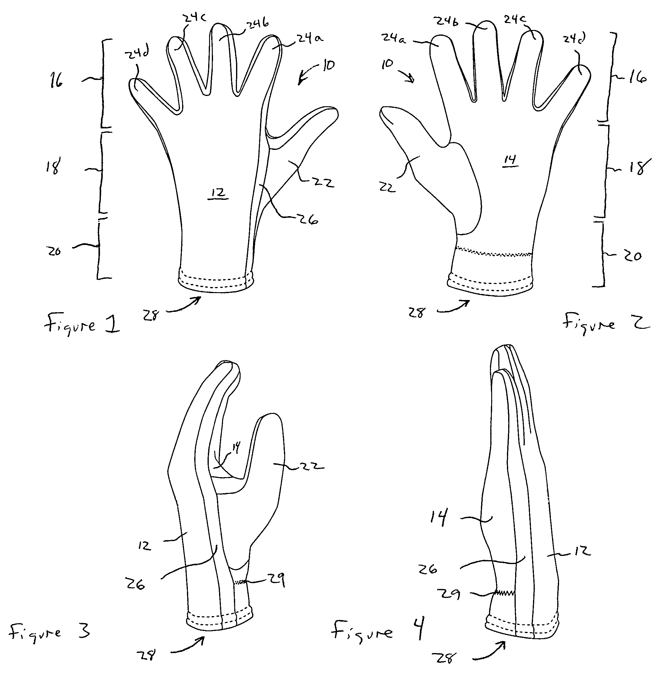 Fourchette for stretchable gloves