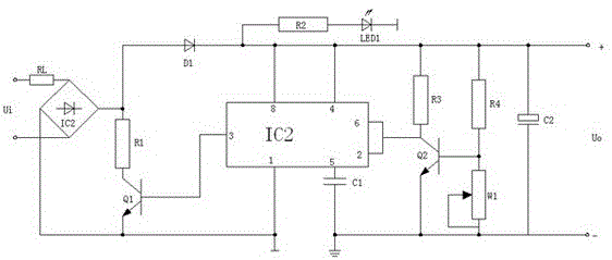 Electronic switching circuit employing capacitor filtering output and with front stage and back stage arranged isolatedly