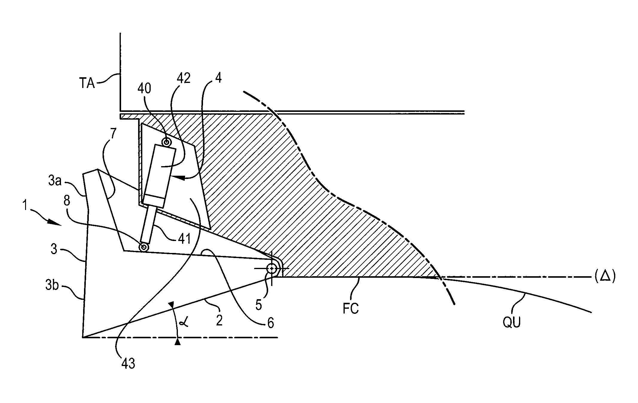 Ship with stern equipped with a device for deflecting a flow of water