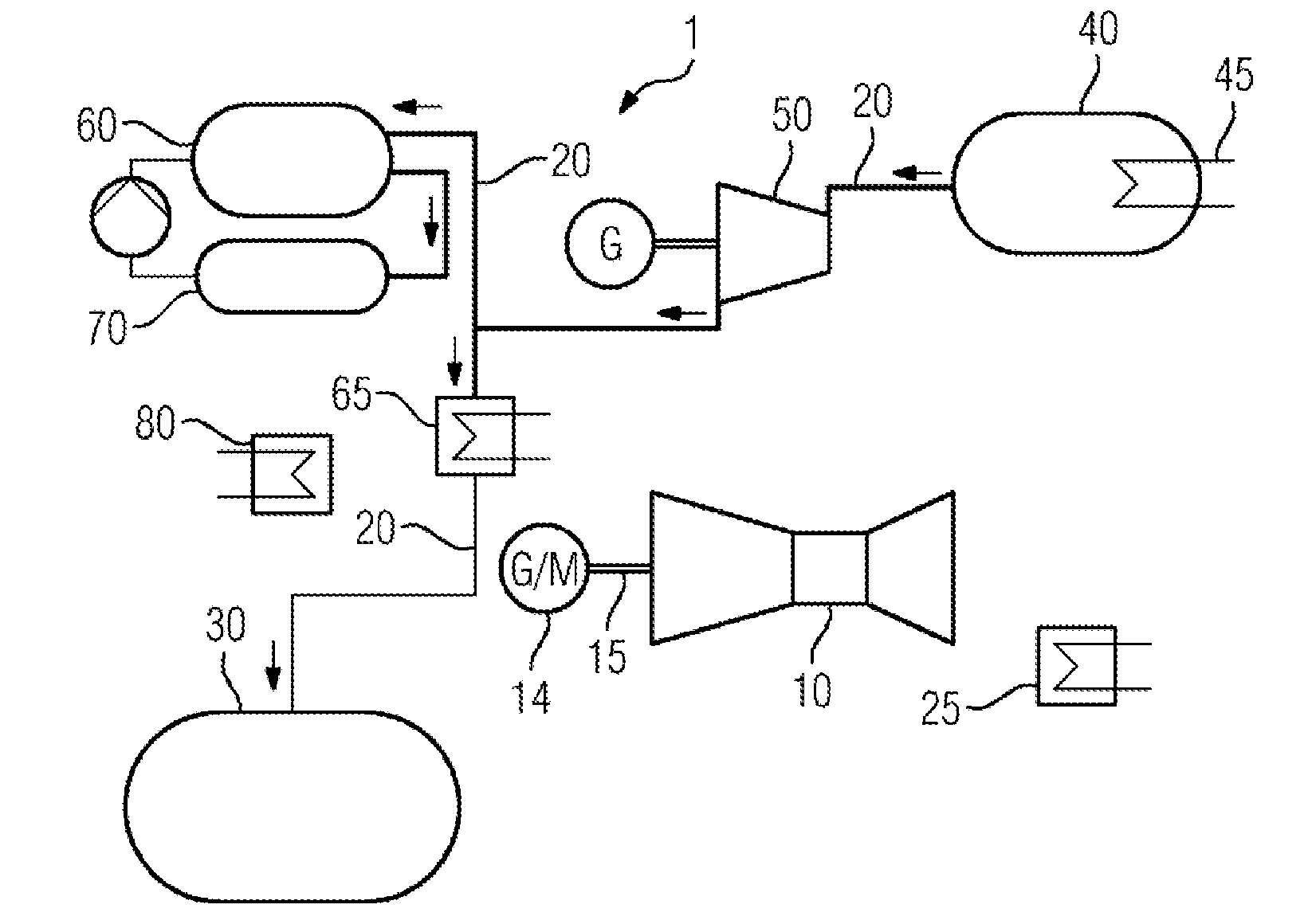 Expanded gas power plant for energy storage