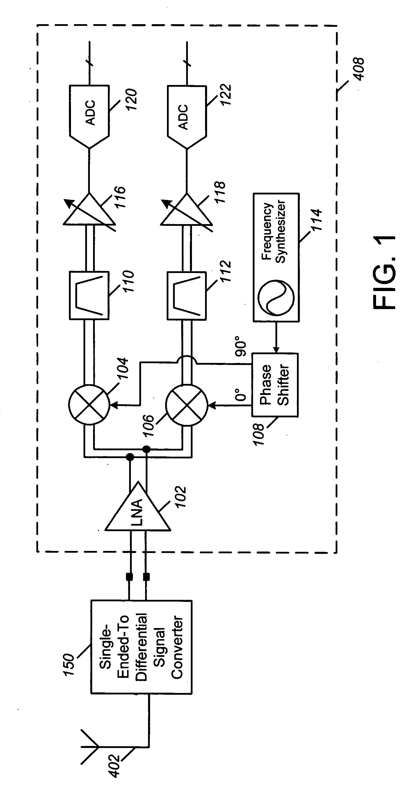 Integrated circuit having a low power, gain-enhanced, low noise amplifying circuit