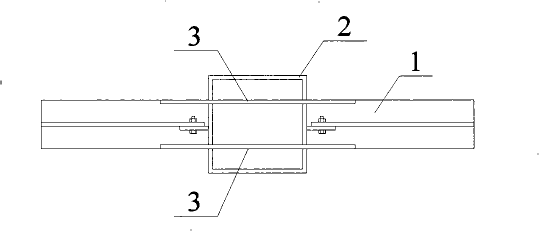 Run-through steel plate type square steel tube concrete column and axle i-beam node