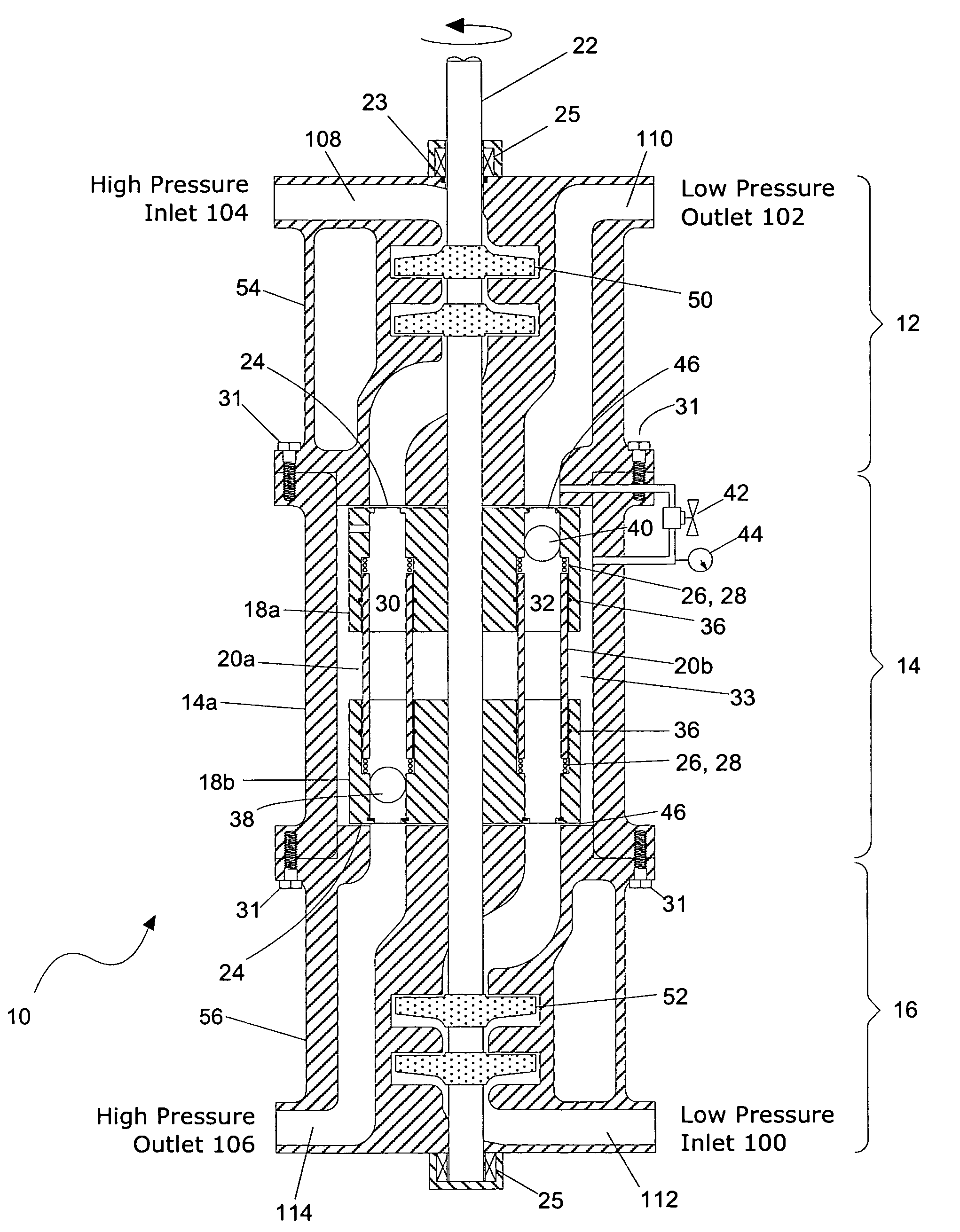 Pressure exchange apparatus with integral pump