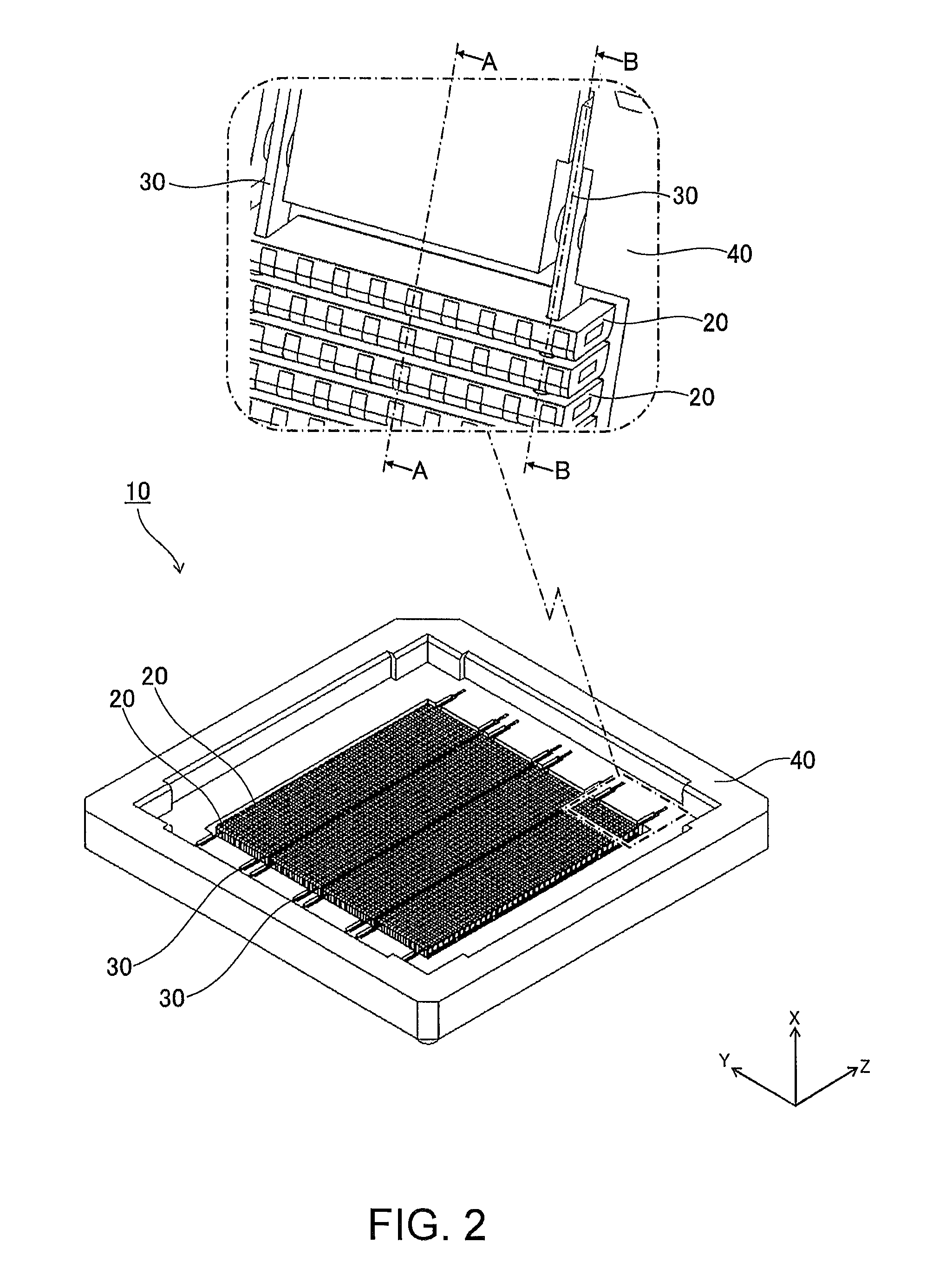 Connector with connecting members held by a beam supported by a supporting member