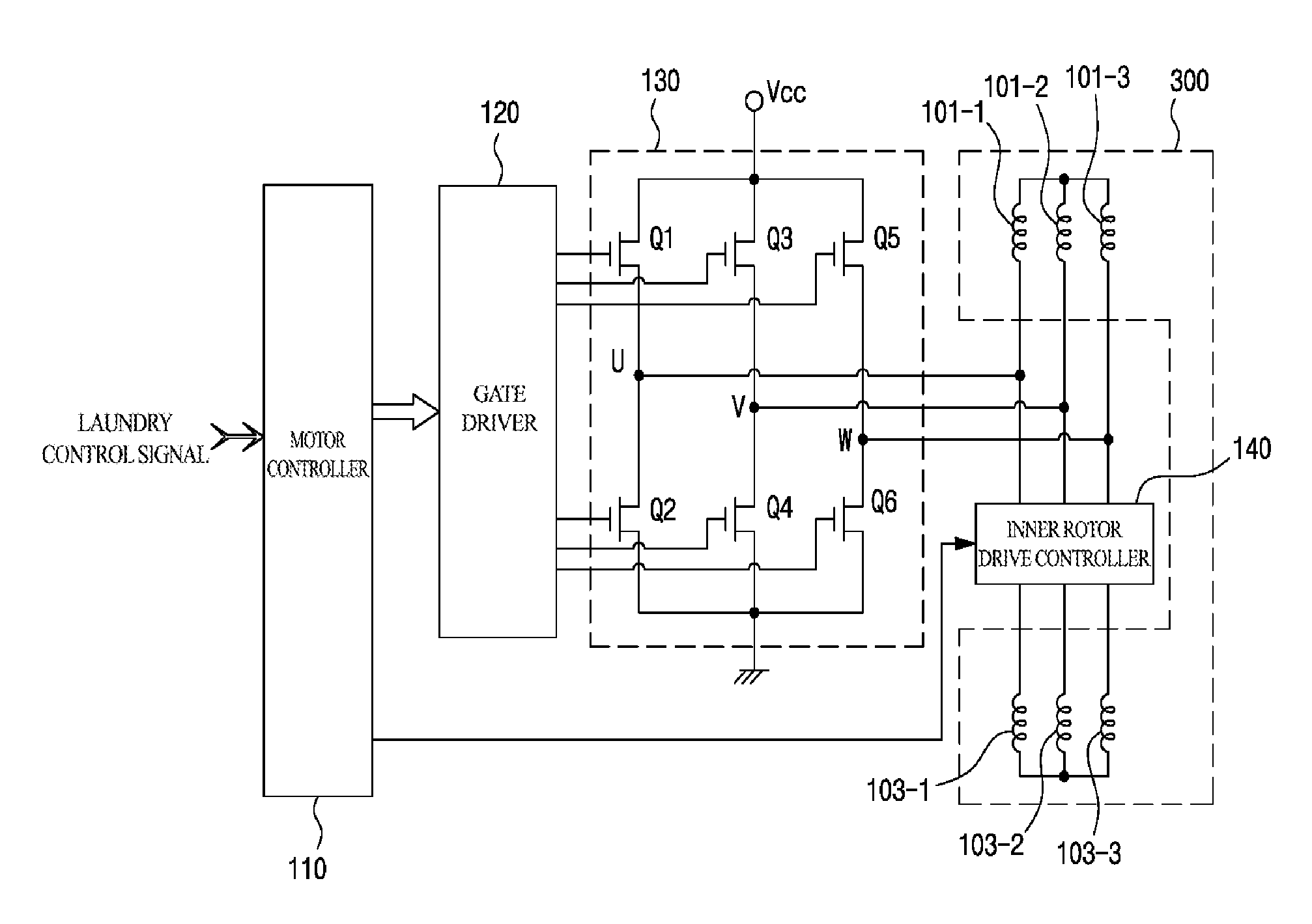 Motor drive device for washing machine and motor control method thereof