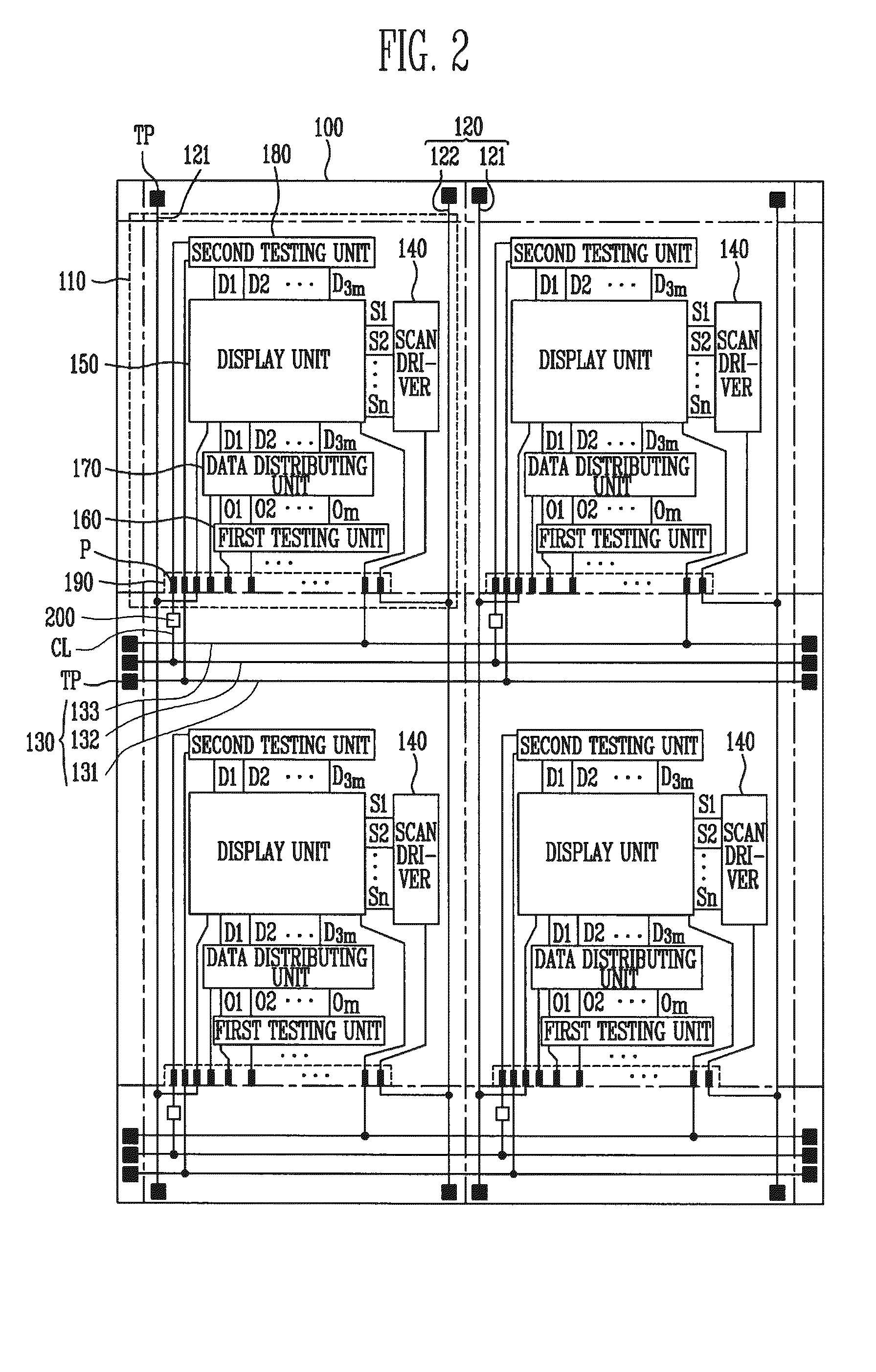 Mother substrate of organic light emitting displays capable of sheet unit testing and method of sheet unit testing