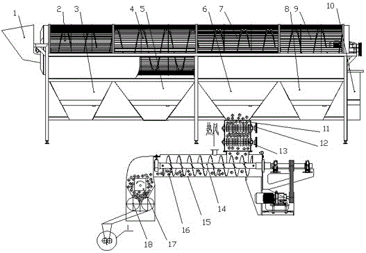 Oil tea shell smashing and shell and seed sorting machine