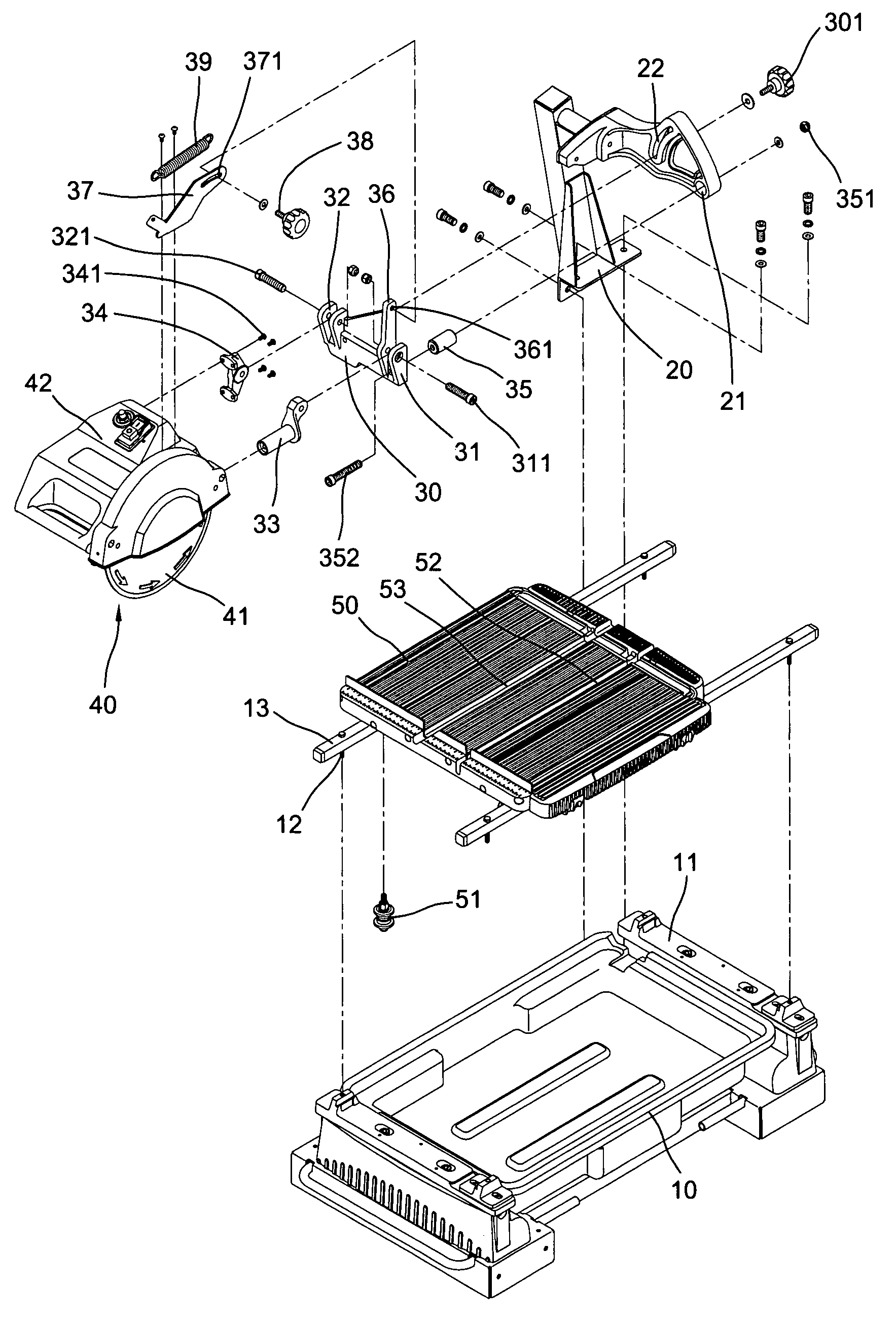 Cutting angle adjustment device for a stone cutter