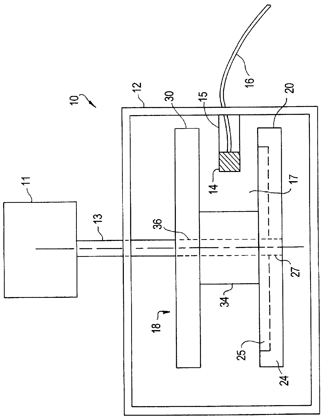 Magnetic position sensor having a variable width magnet mounted into a rotating disk and a hall effect sensor