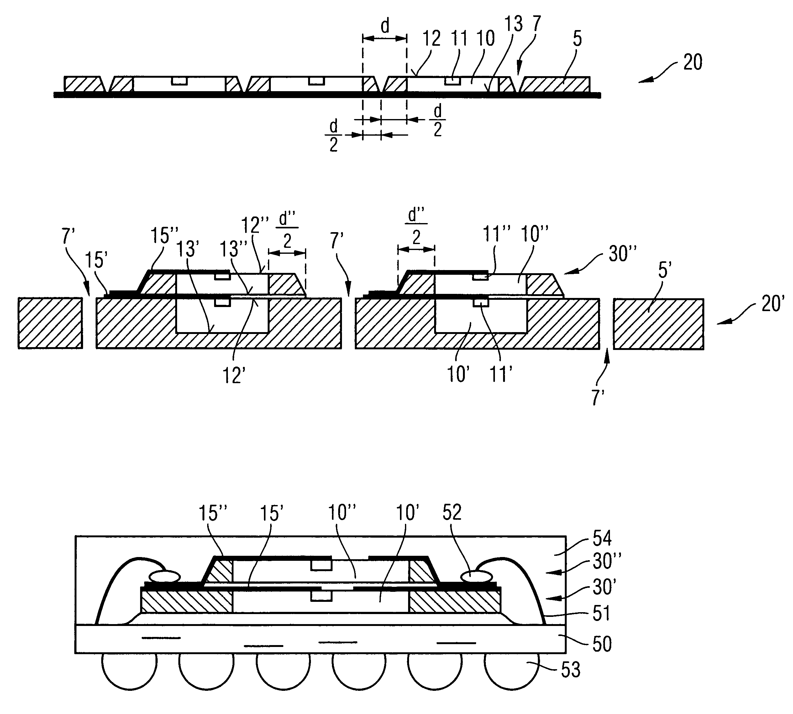 Method of manufacturing a semiconductor device comprising stacked chips and a corresponding semiconductor device