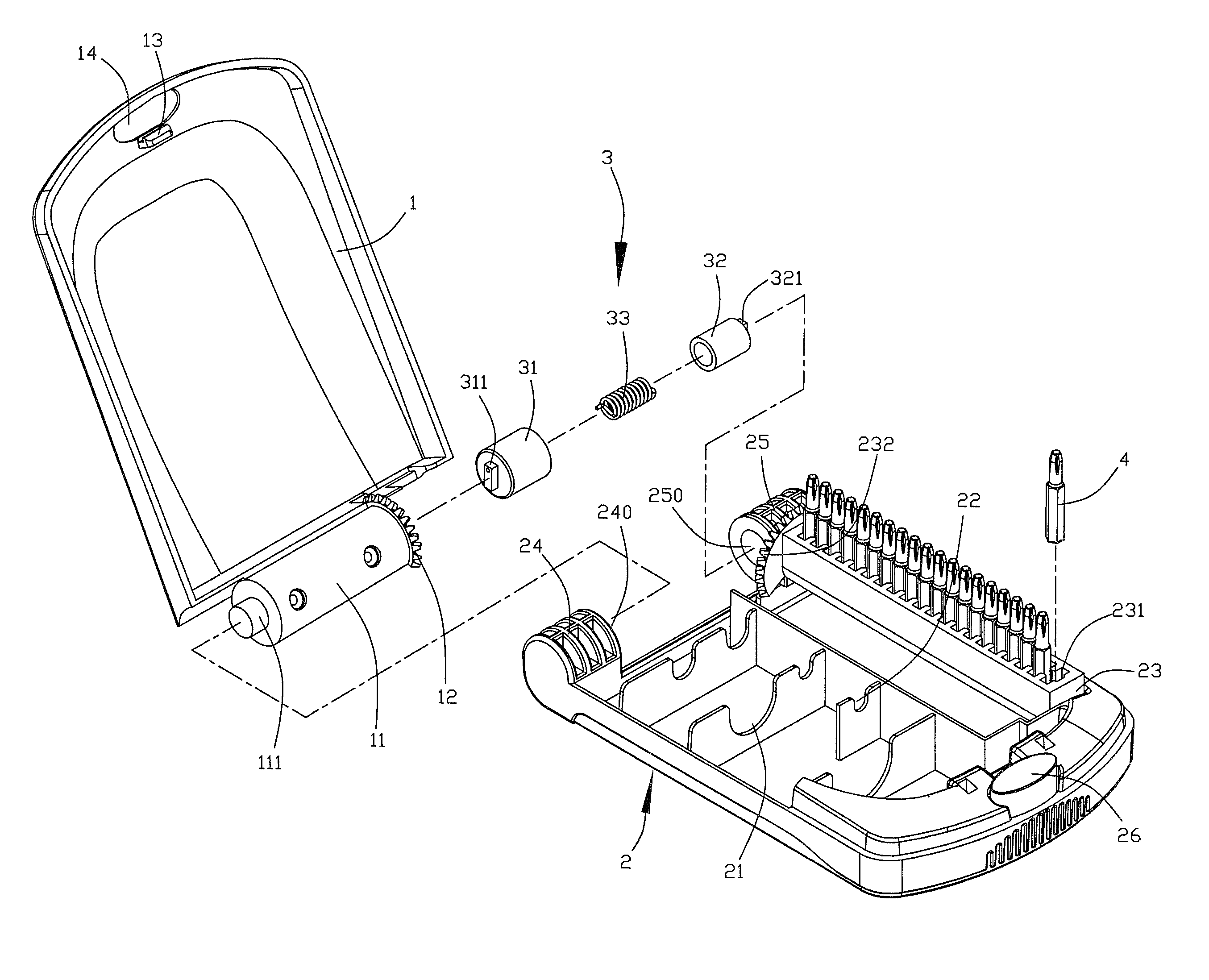 Tool box whose tool tips are rotated outward when the tool box is opened