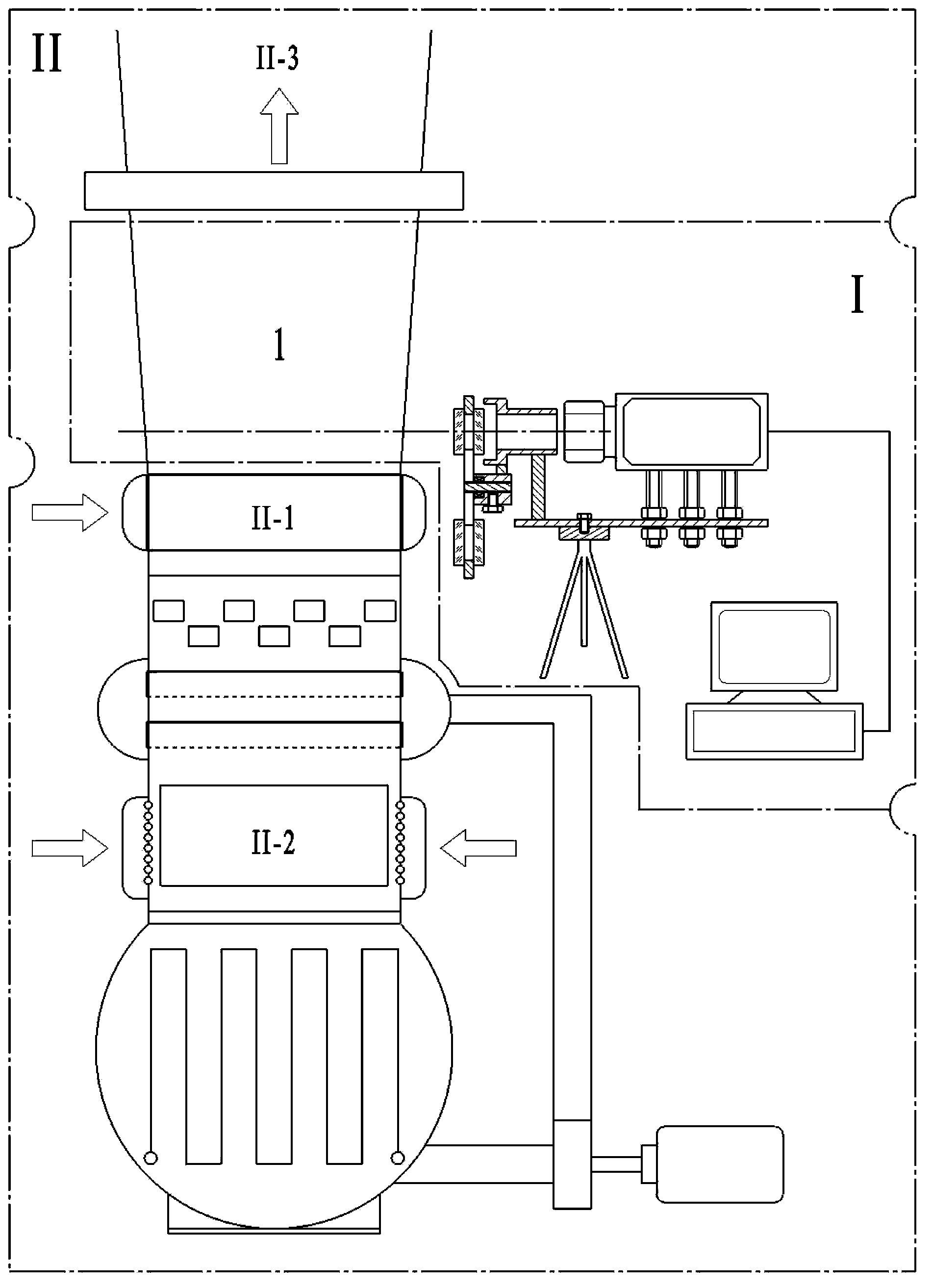 Testing device of oxygen/iodine ultrasonic mixing heat flow field