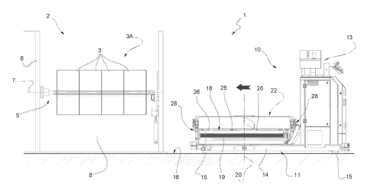 Method and machine for discharging a roll of tape from a winding spindle