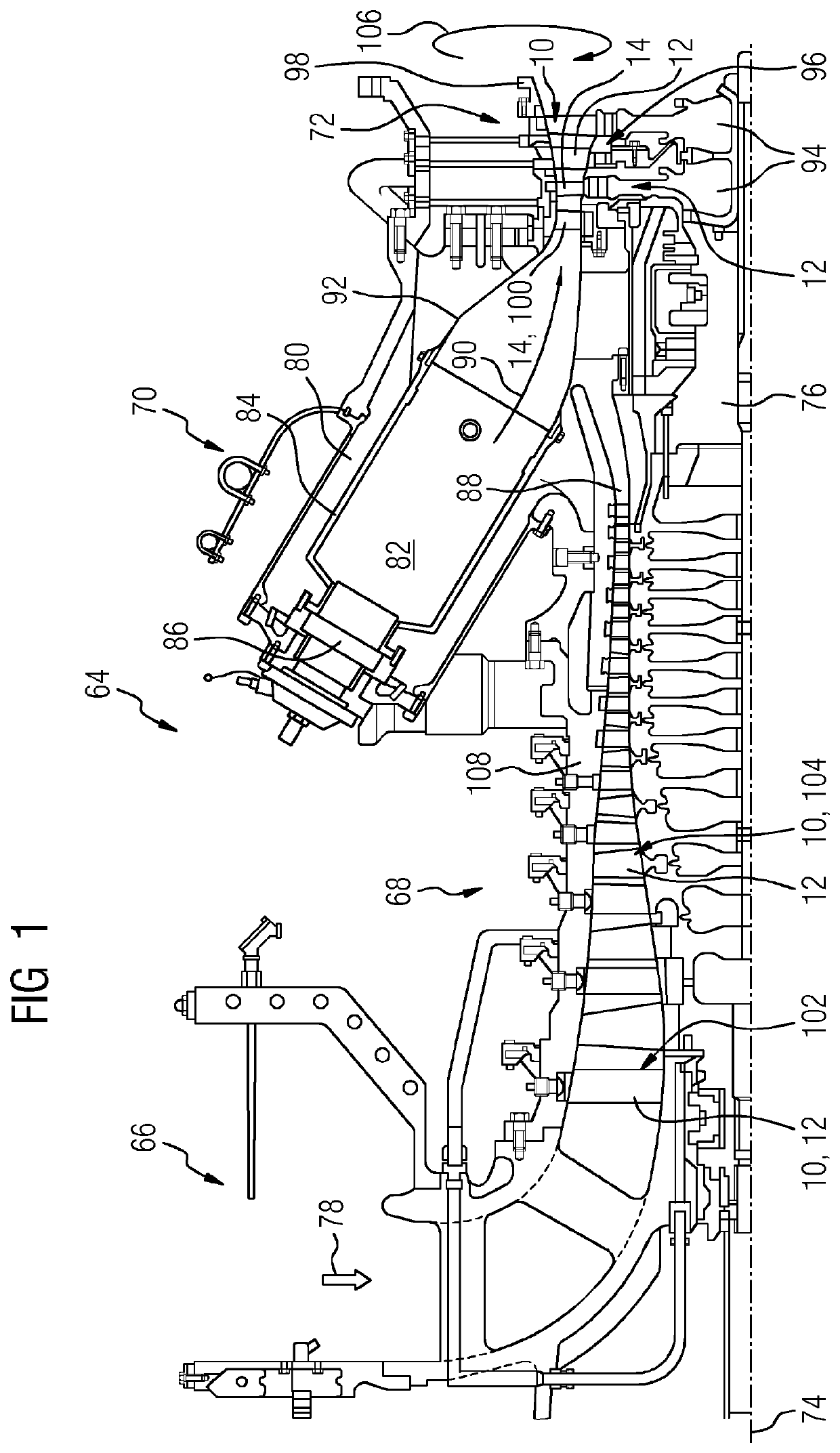 Cooling concept for turbine blades or vanes