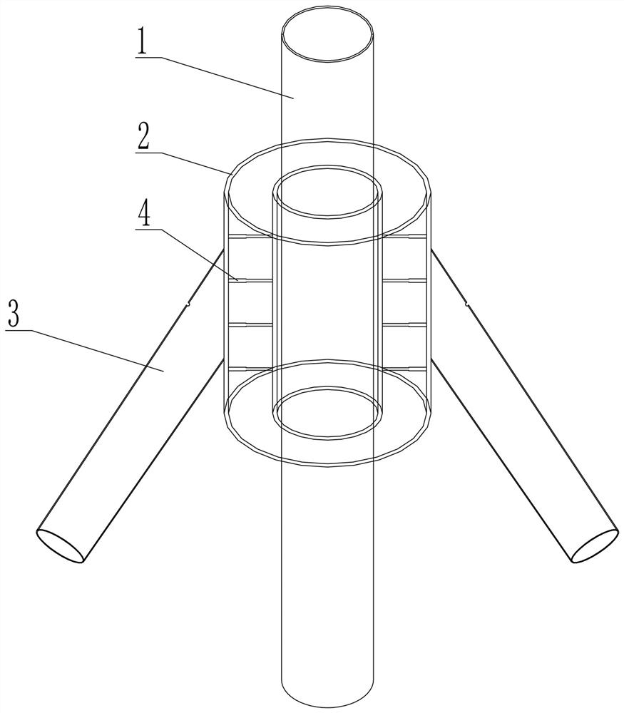 Inclined strut offshore wind power single pile foundation with damping sleeve and construction method