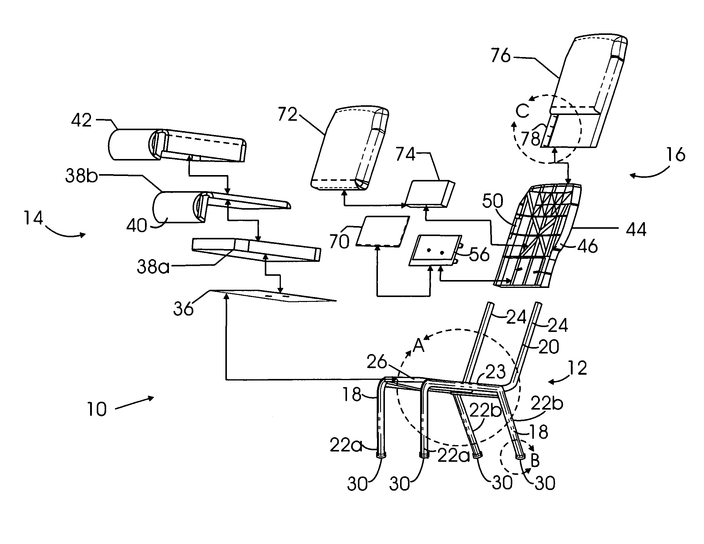 Stackable chair with modular slide-on seat back