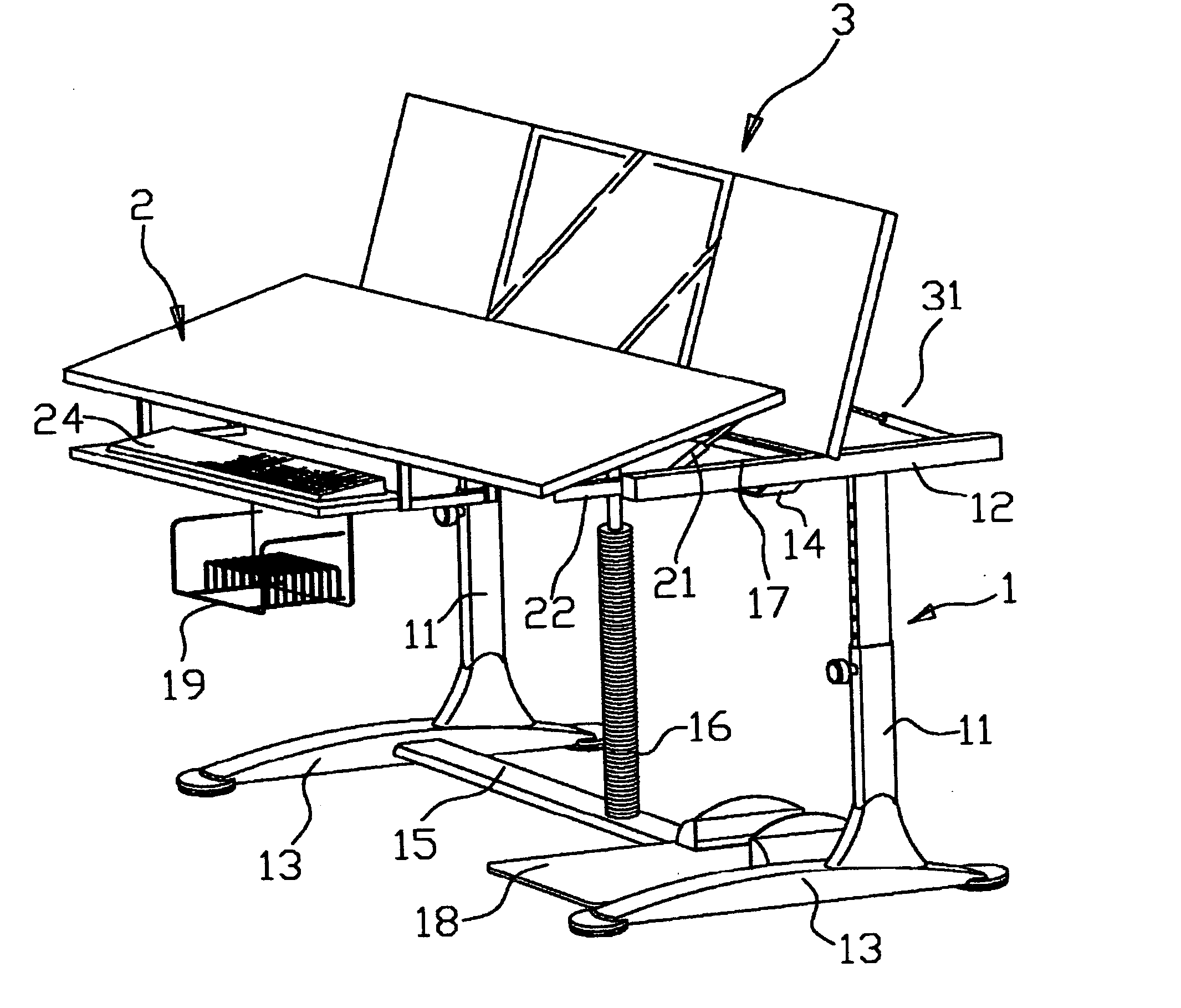 Desk with tilt-adjustable tops