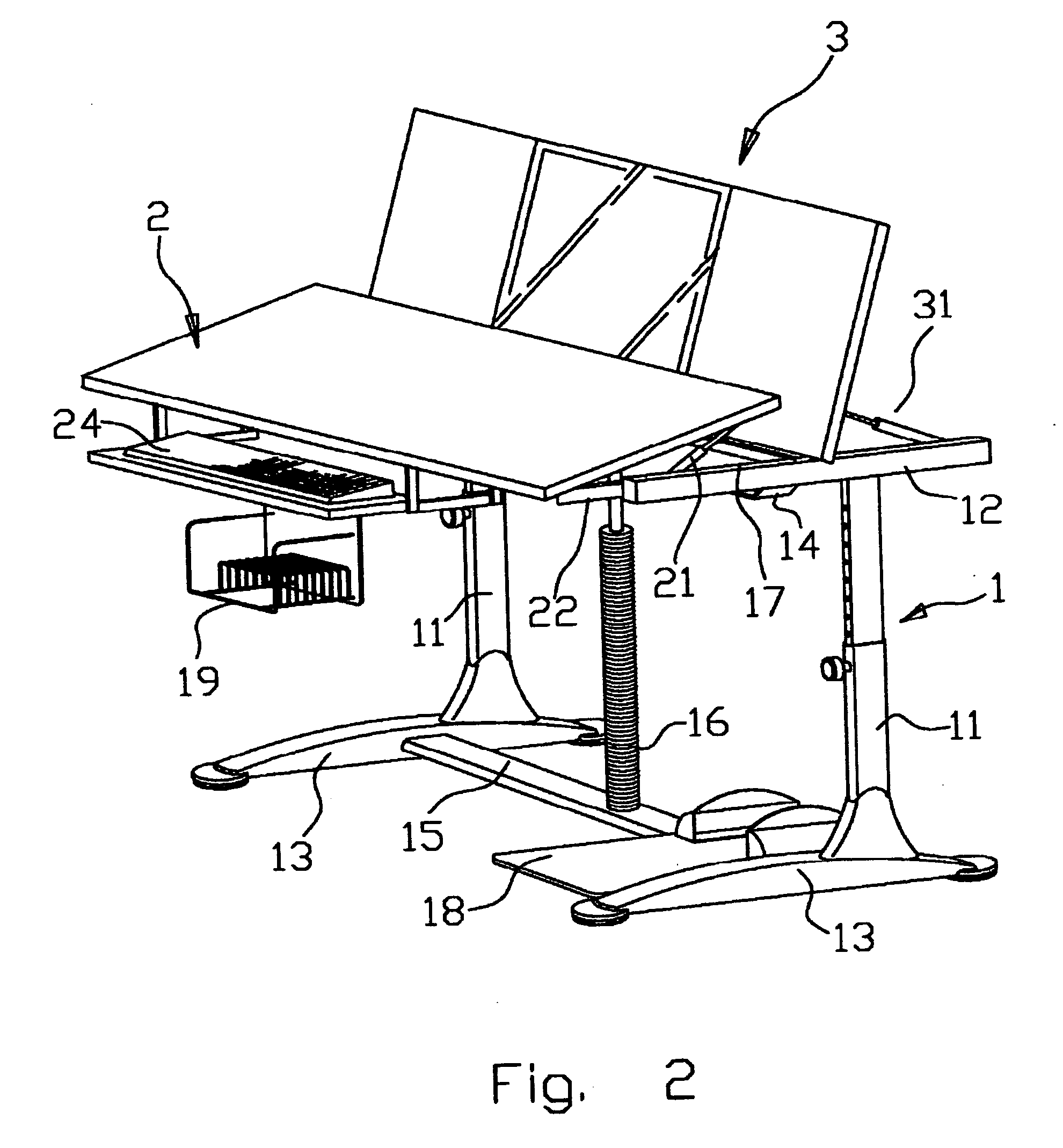 Desk with tilt-adjustable tops