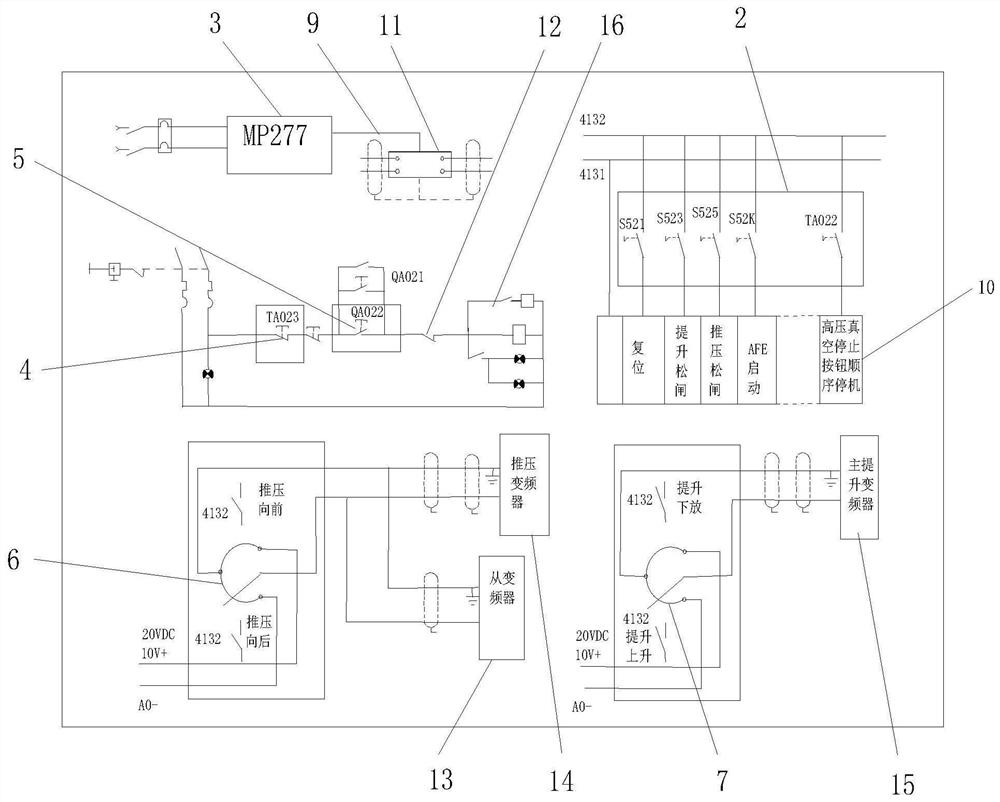 Control device for remotely operating electric shovel to move downwards and be finely adjusted