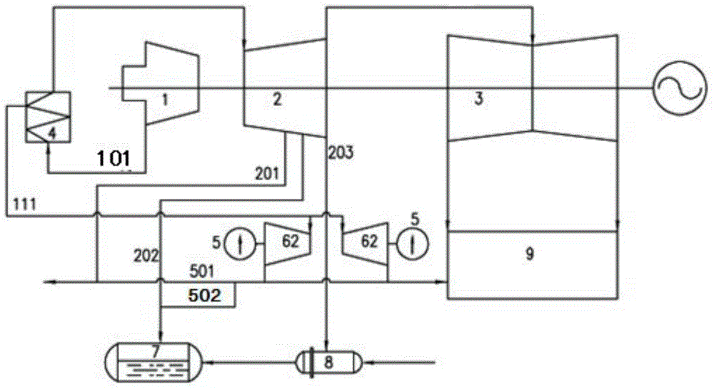 Wide-load heat supply energy-saving system of back pressure type small turbine drive water supply pump