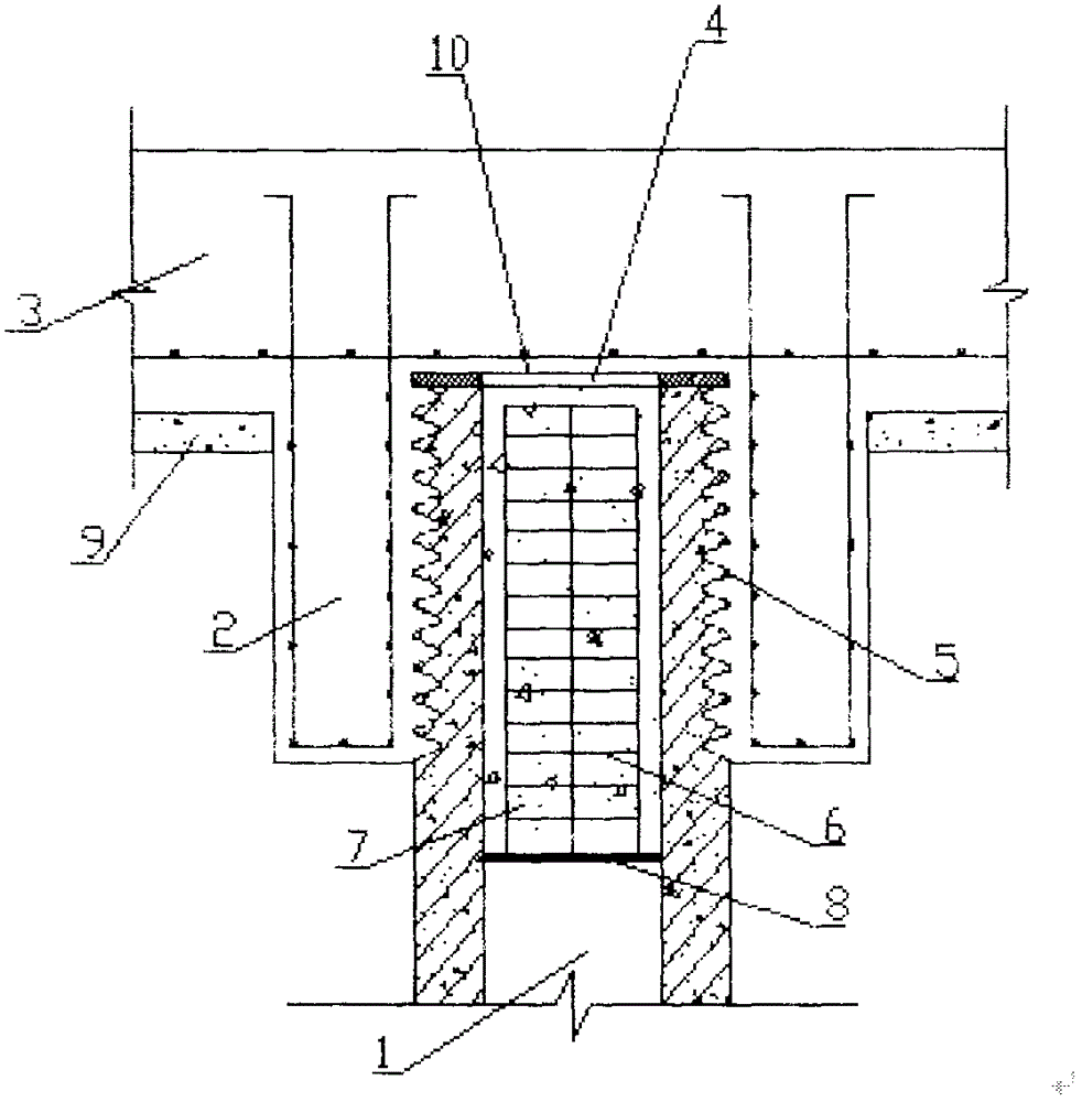 Novel connecting structure of prestressed concrete pile and cushion cap