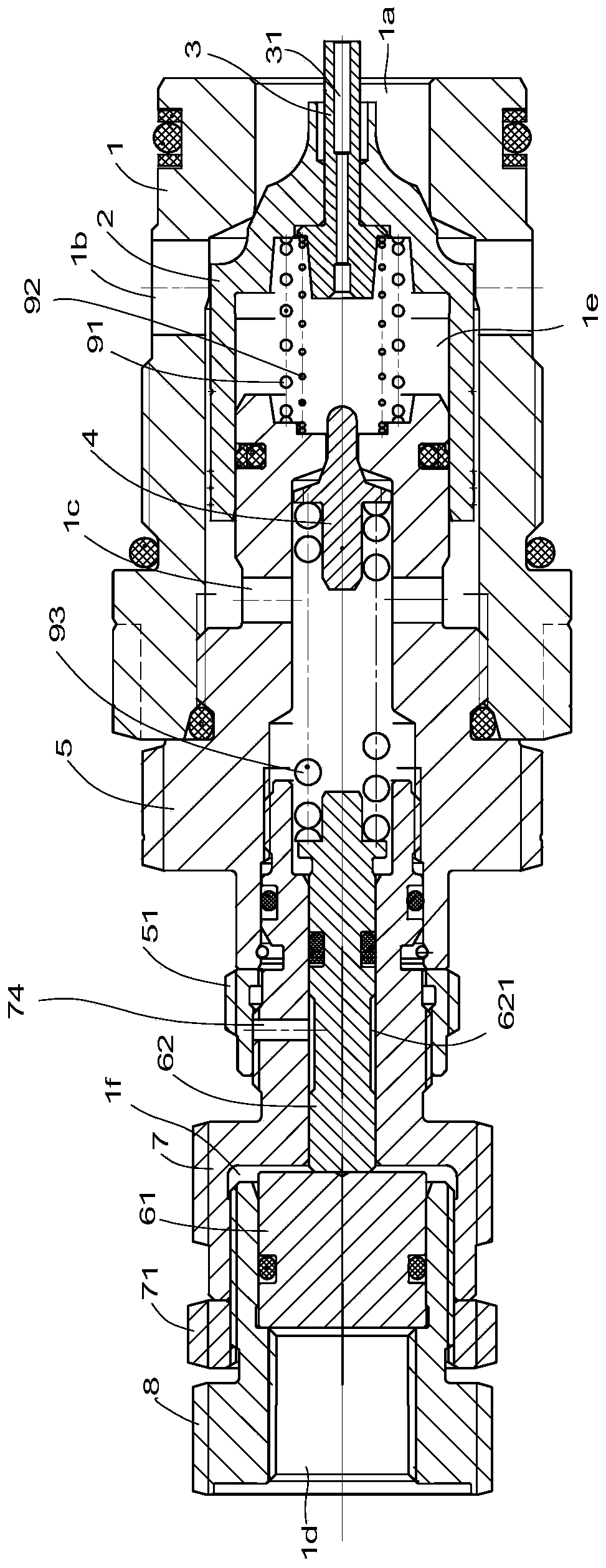 Thread inserted pilot pressure increasing secondary overflow valve