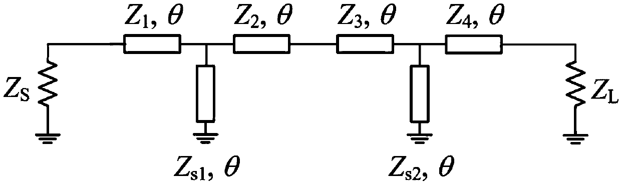 Impedance transformer with Chebyshev filter property of multi-order transmission lines and short-circuited lines, and preparation method