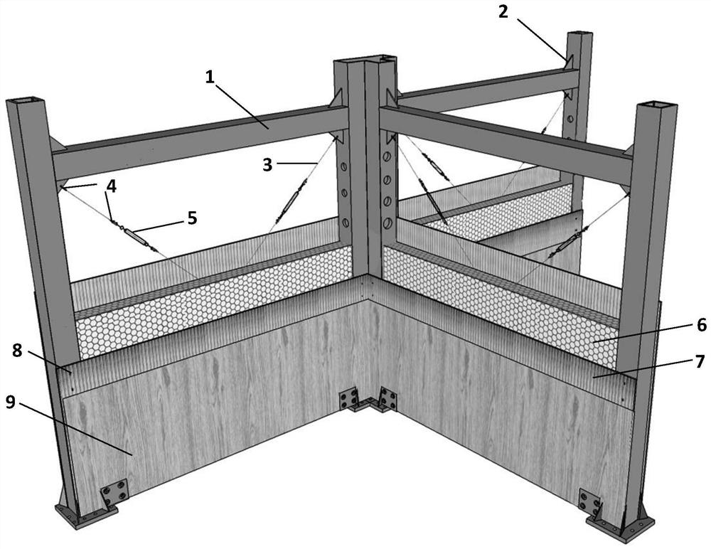 Light steel-steel cable-small-diameter material-composite board surface layer T-section composite wall and its method